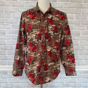 The‎ Rail Shirt Camo Floral Rose All Over Print Button Up Long Sleeve Mens Large